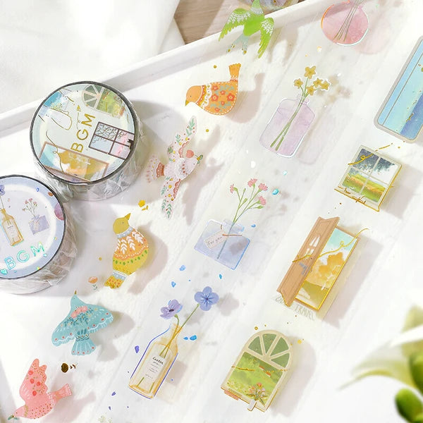 BGM Life Clear Washi Tape: Bird Embroidery