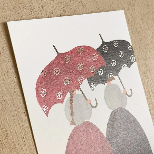 Cozyca x Necktie Foil-Stamped Postcard: Ohana-patterned Umbrella