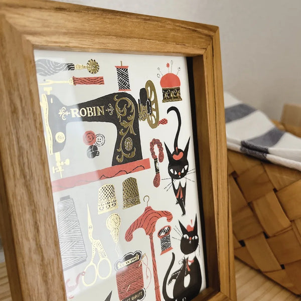 Cozyca x Kuroneko Design Foil-Stamped Postcard: Sewing