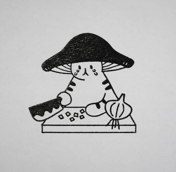 4leg Mushroom Cat Stamp: Crying with Onion