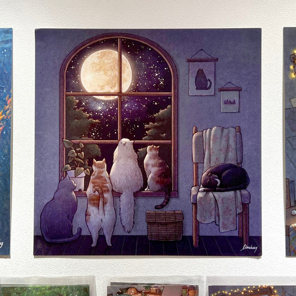 Lmduyi Post Card: Cats and the Moon