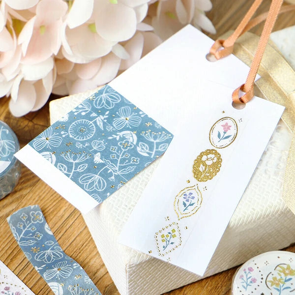 BGM Flower & Grass Handkerchief Washi Tape: Blue Transparent Color