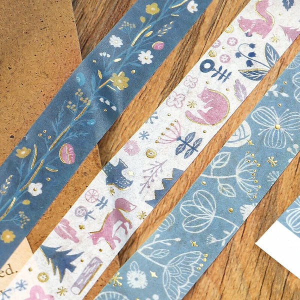BGM Flower & Grass Handkerchief Washi Tape: Blue Transparent Color