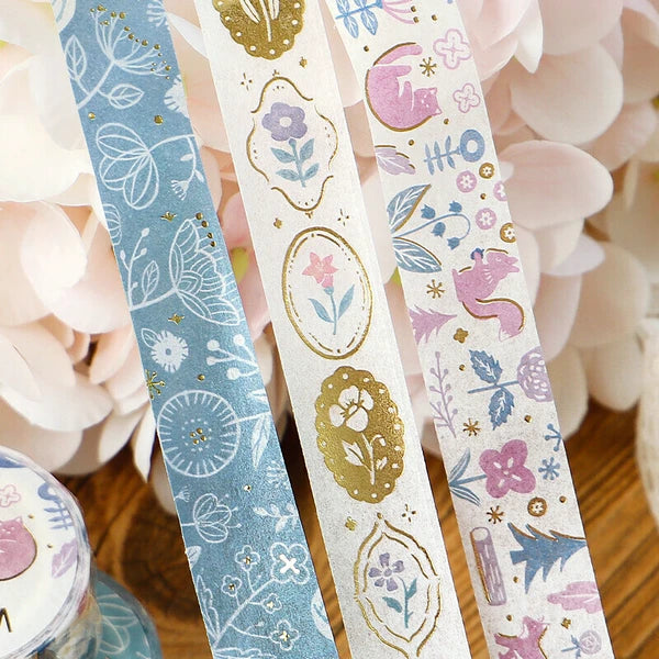 BGM Flower & Grass Handkerchief Washi Tape: Blue Transparent Color
