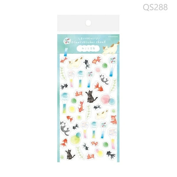 Furukawa Shiko Clear Sticker: Cat and Gold Fish