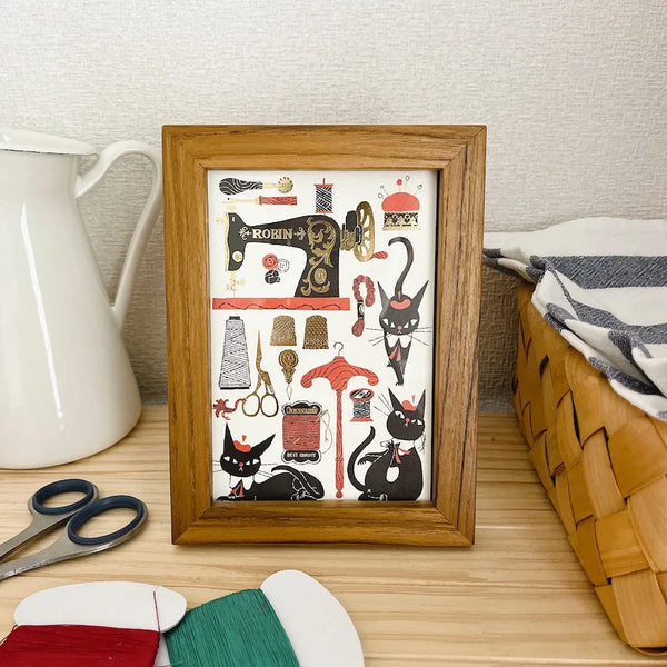 Cozyca x  Kuroneko Design Foil-Stamped Postcard: Sewing