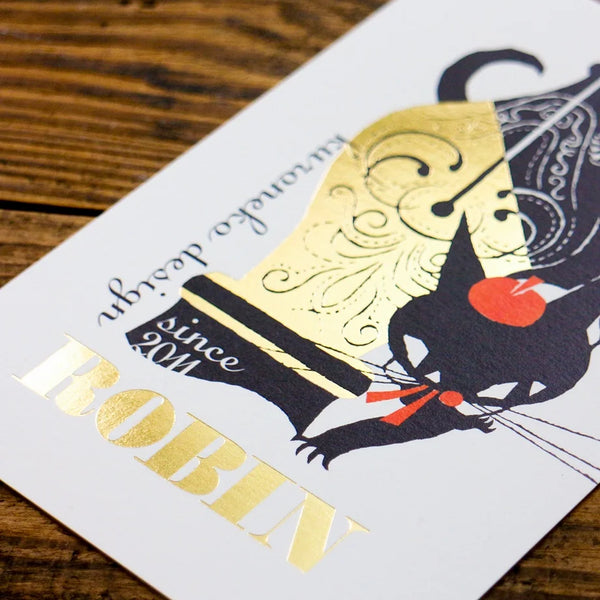 Cozyca x  Kuroneko Design Foil-Stamped Postcard: Pen