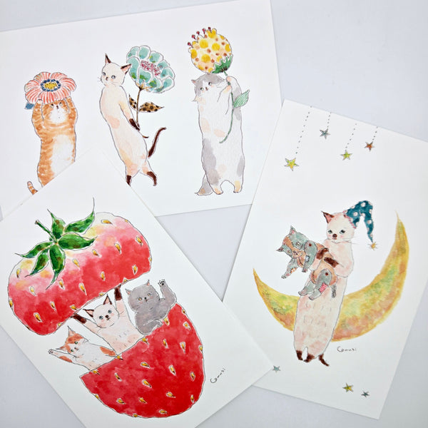 Tokoro Komugi Postcard: Strawberry Cats